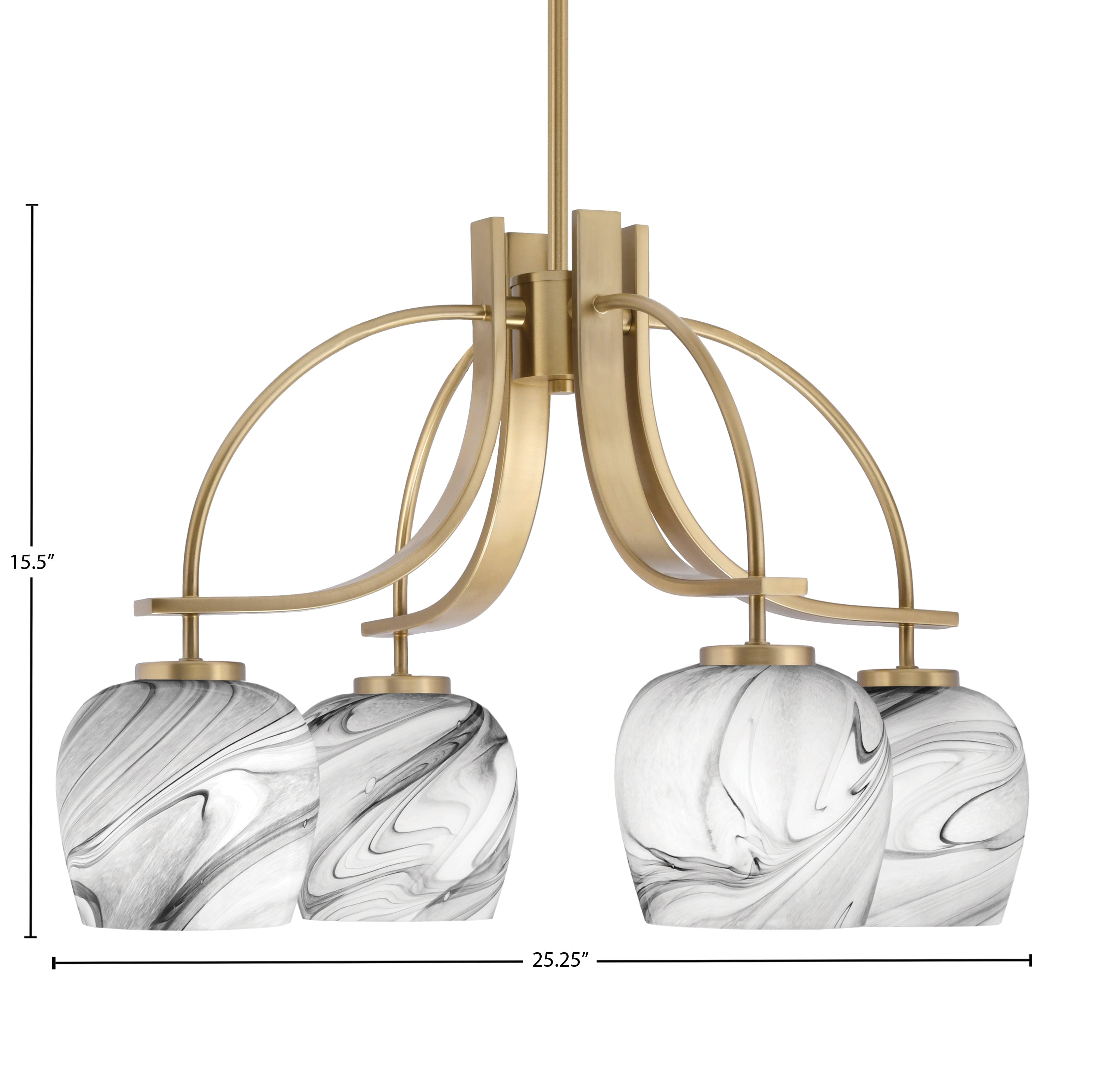 Cavella Four Light Chandelier in New Age Brass with 6" Onyx Swirl Shade