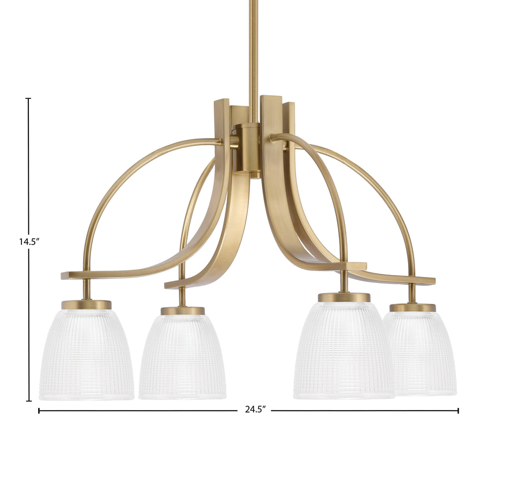 Cavella Four Light Chandelier in New Age Brass with 5" Clear Ribbed Shade