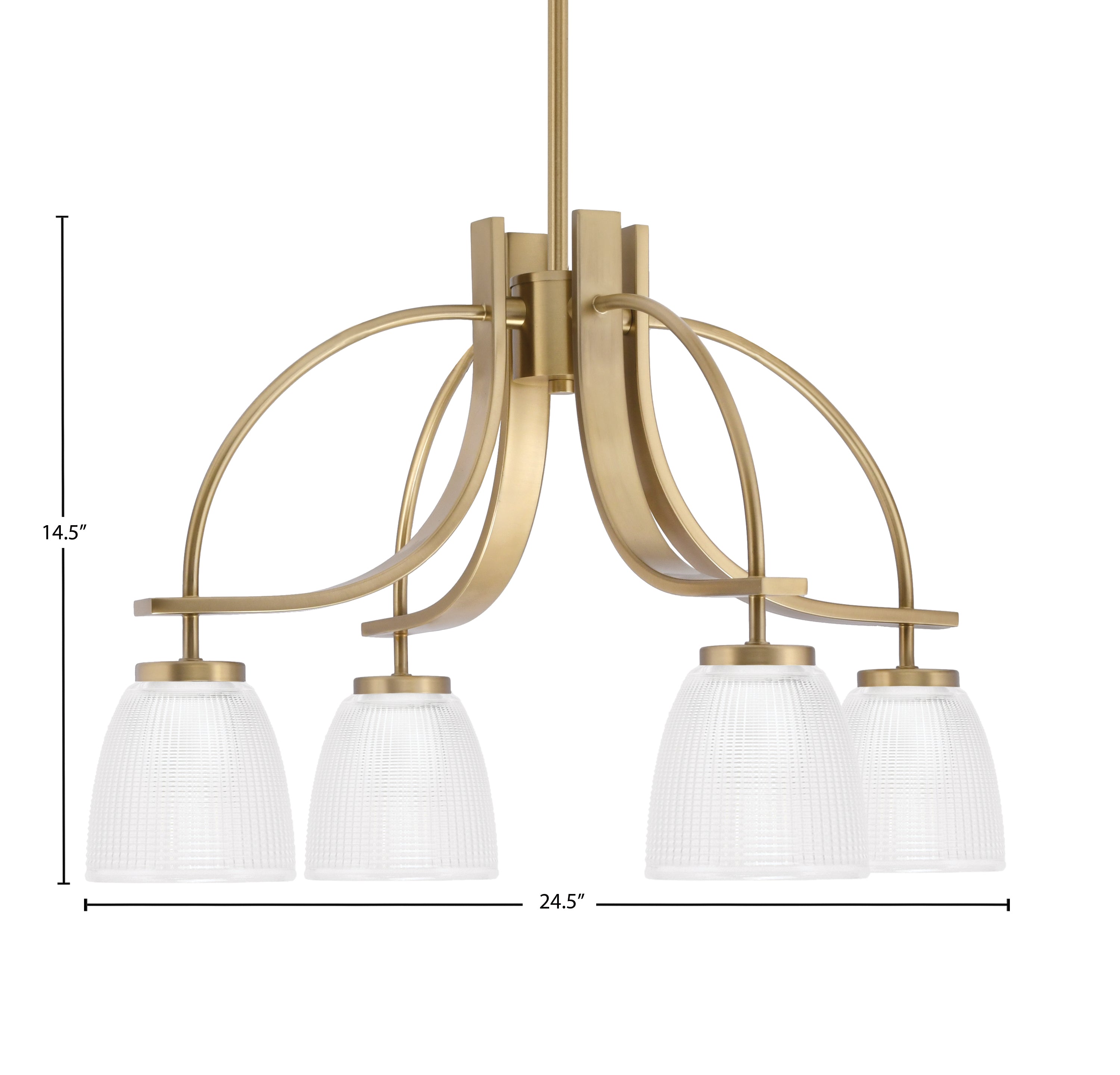 Cavella Four Light Chandelier in New Age Brass with 5" Clear Ribbed Shade