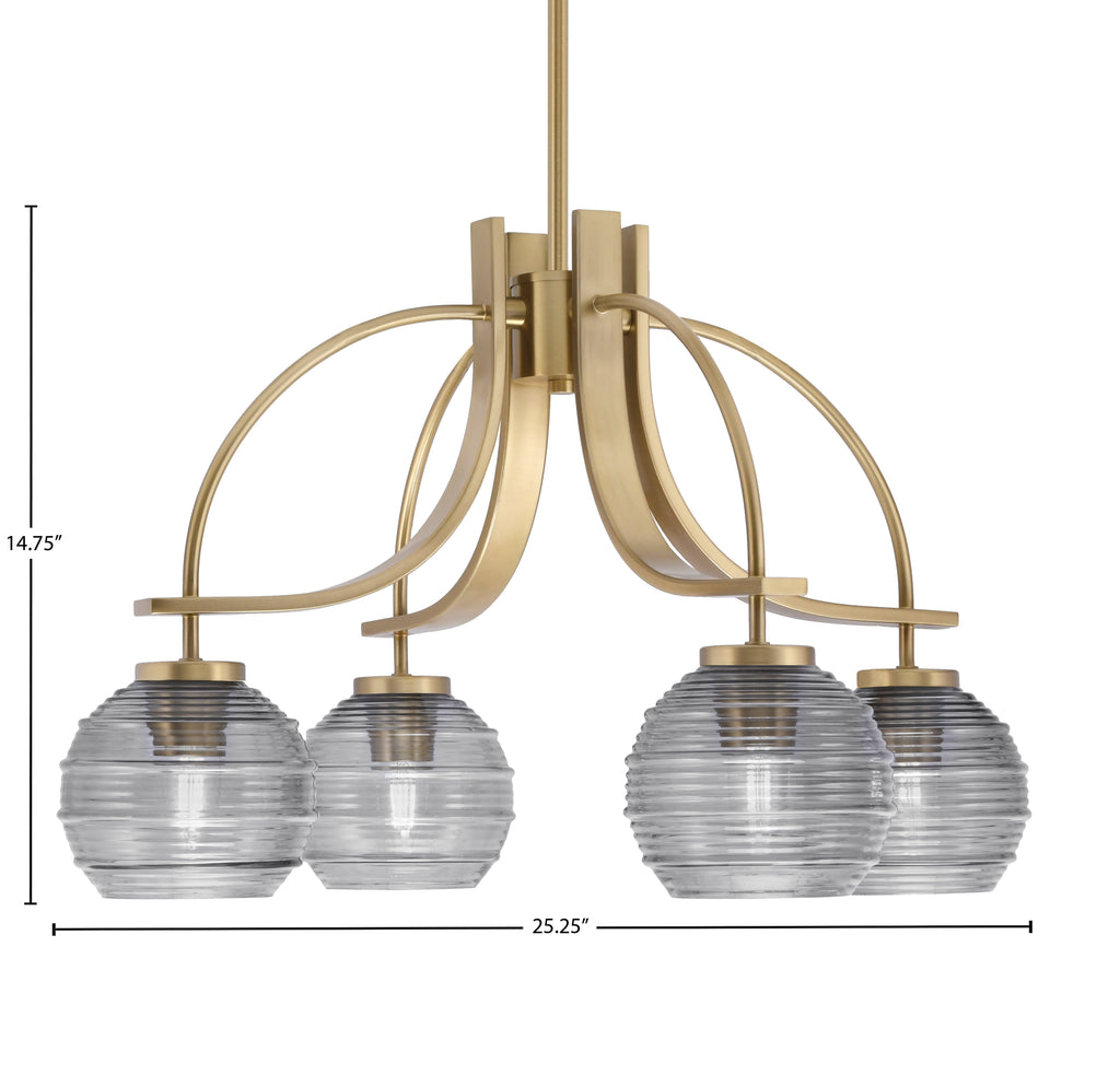 Cavella Four Light Chandelier in New Age Brass with 6" Smoke Ribbed Shade