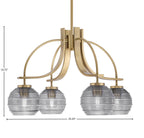 Cavella Four Light Chandelier in New Age Brass with 6" Smoke Ribbed Shade