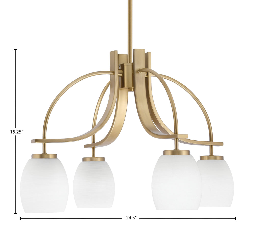 Cavella Four Light Chandelier in New Age Brass with 5" White Linen Shade