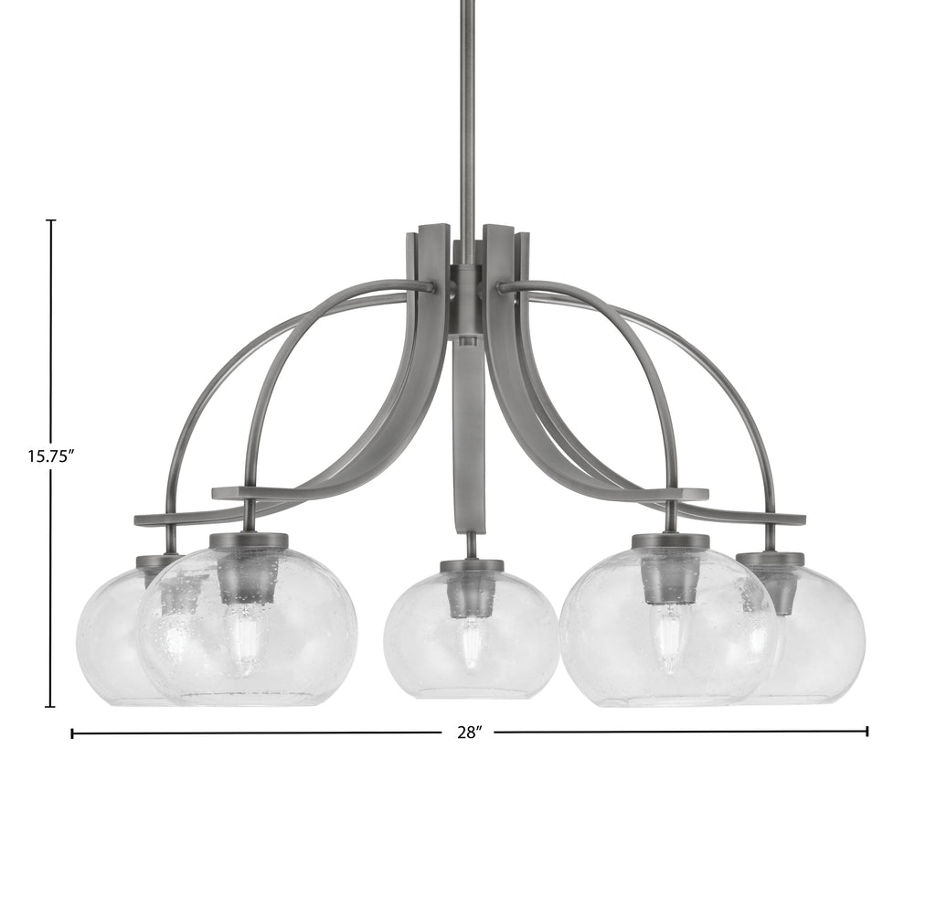 Cavella Five Light Chandelier in Graphite with 7" Clear Bubble Shade