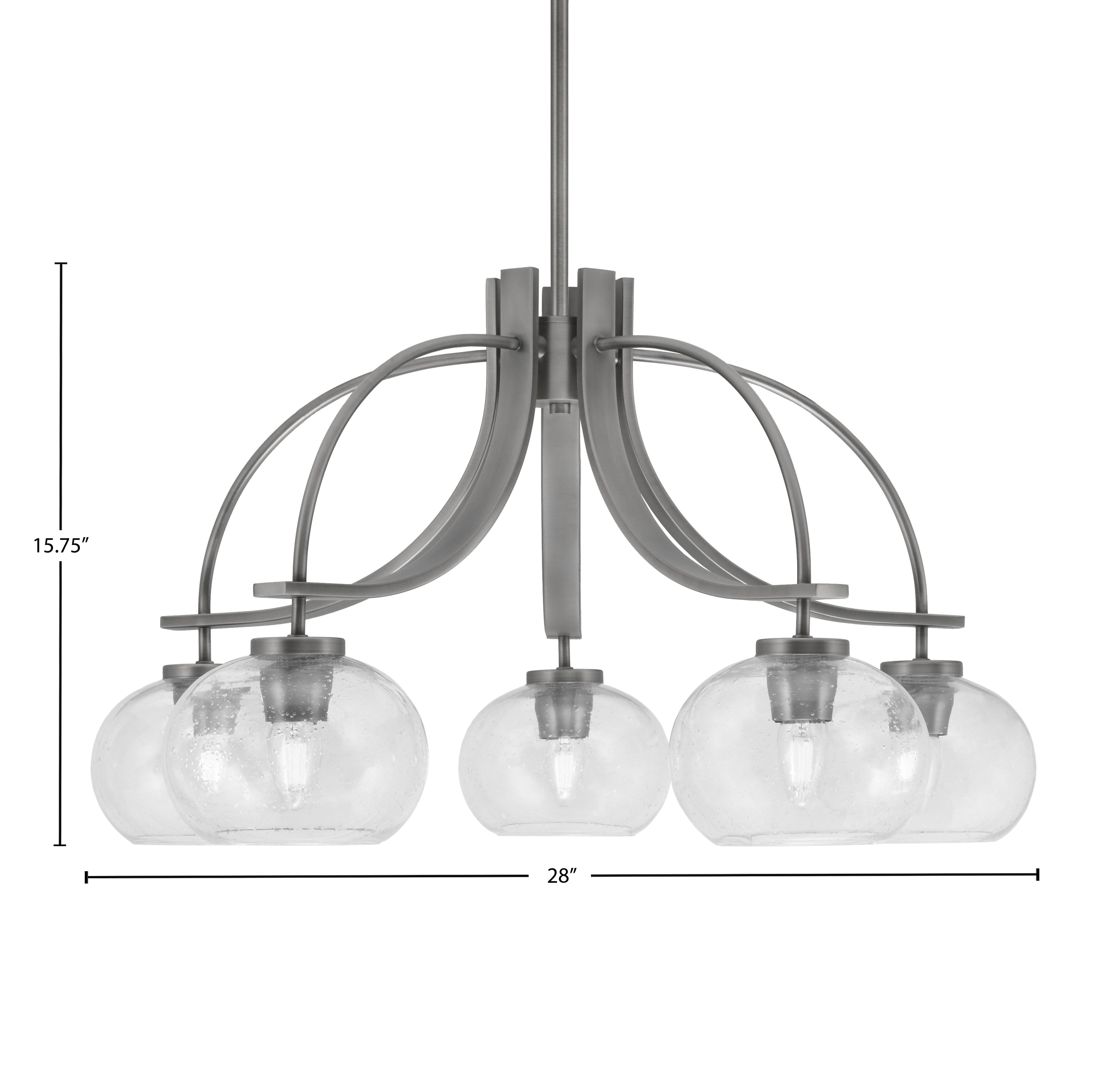 Cavella Five Light Chandelier in Graphite with 7" Clear Bubble Shade