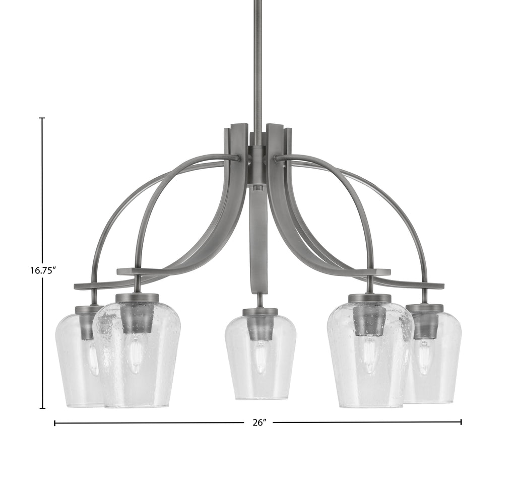 Cavella Five Light Chandelier in Graphite with 5" Clear Bubble Shade