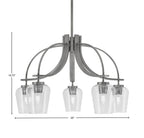 Cavella Five Light Chandelier in Graphite with 5" Clear Bubble Shade