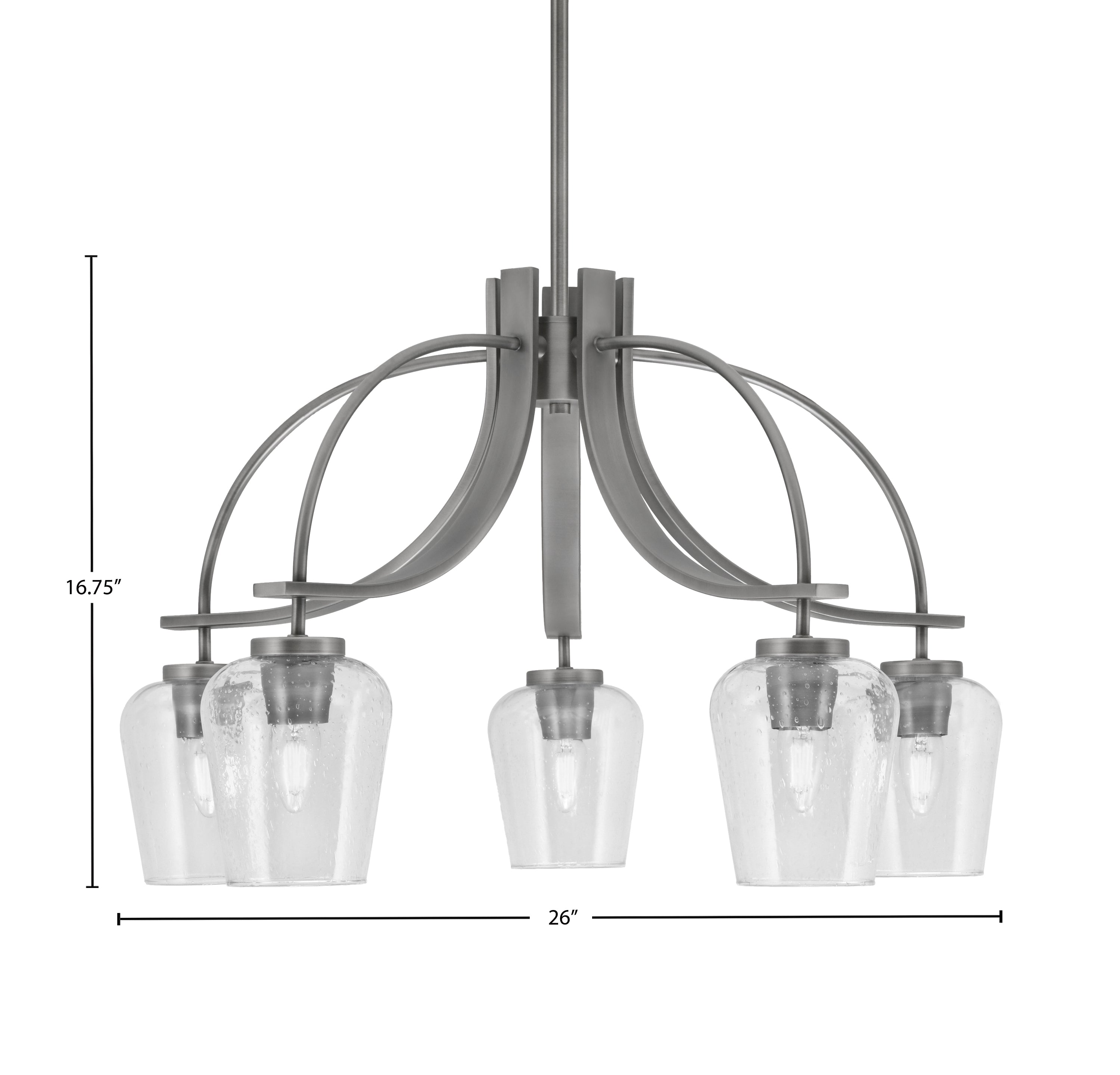 Cavella Five Light Chandelier in Graphite with 5" Clear Bubble Shade