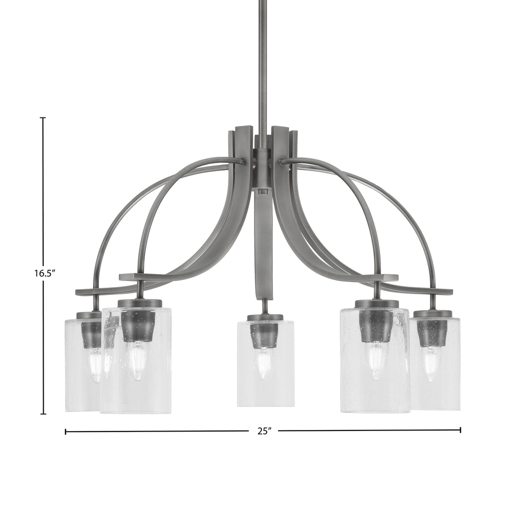 Cavella Five Light Chandelier in Graphite with 4" Clear Bubble Shade