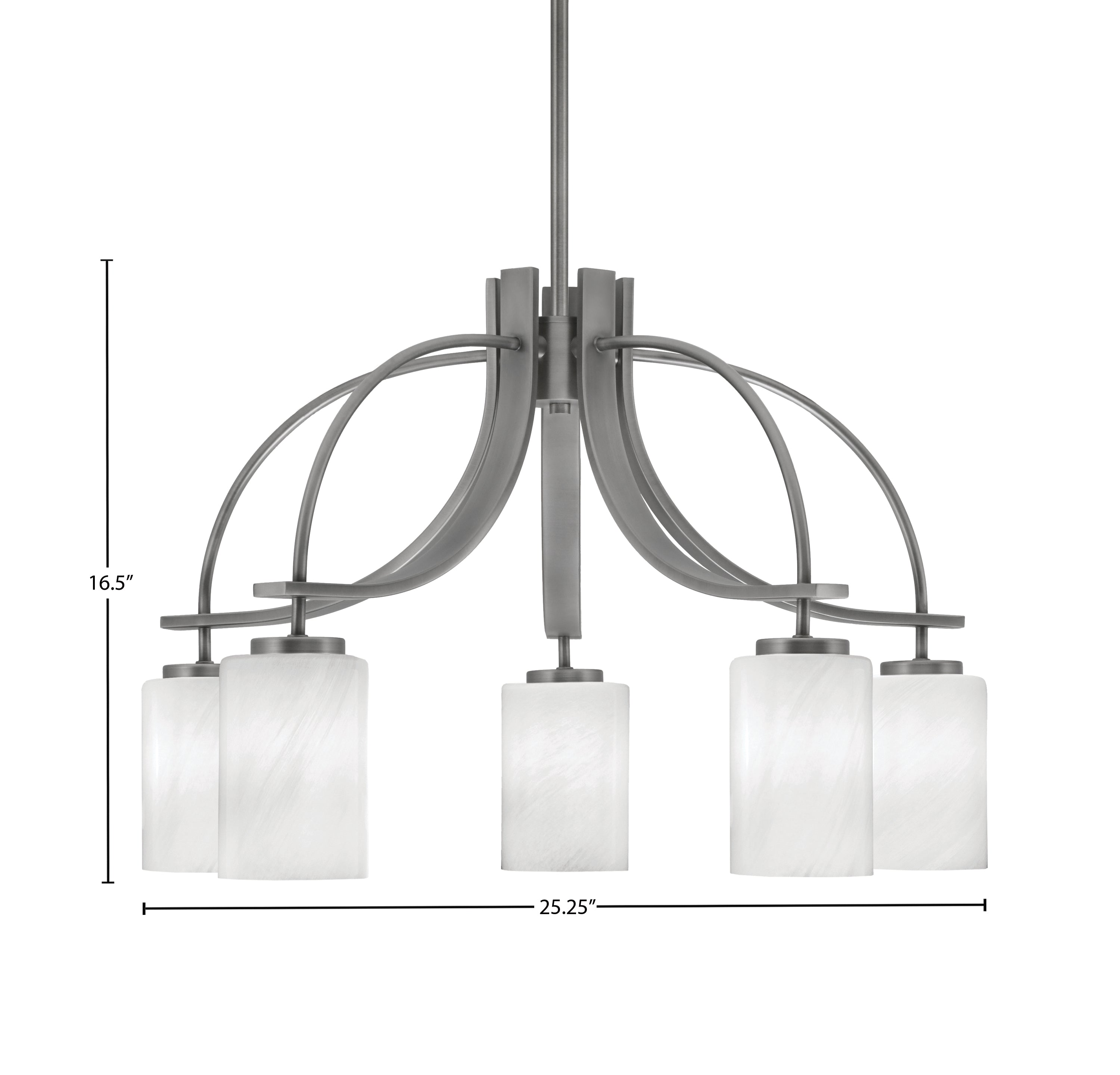 Cavella Five Light Chandelier in Graphite with 4" White Marble Shade