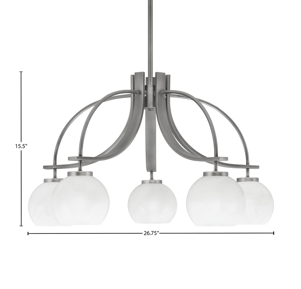 Cavella Five Light Chandelier in Graphite with 5.75" White Marble Shade