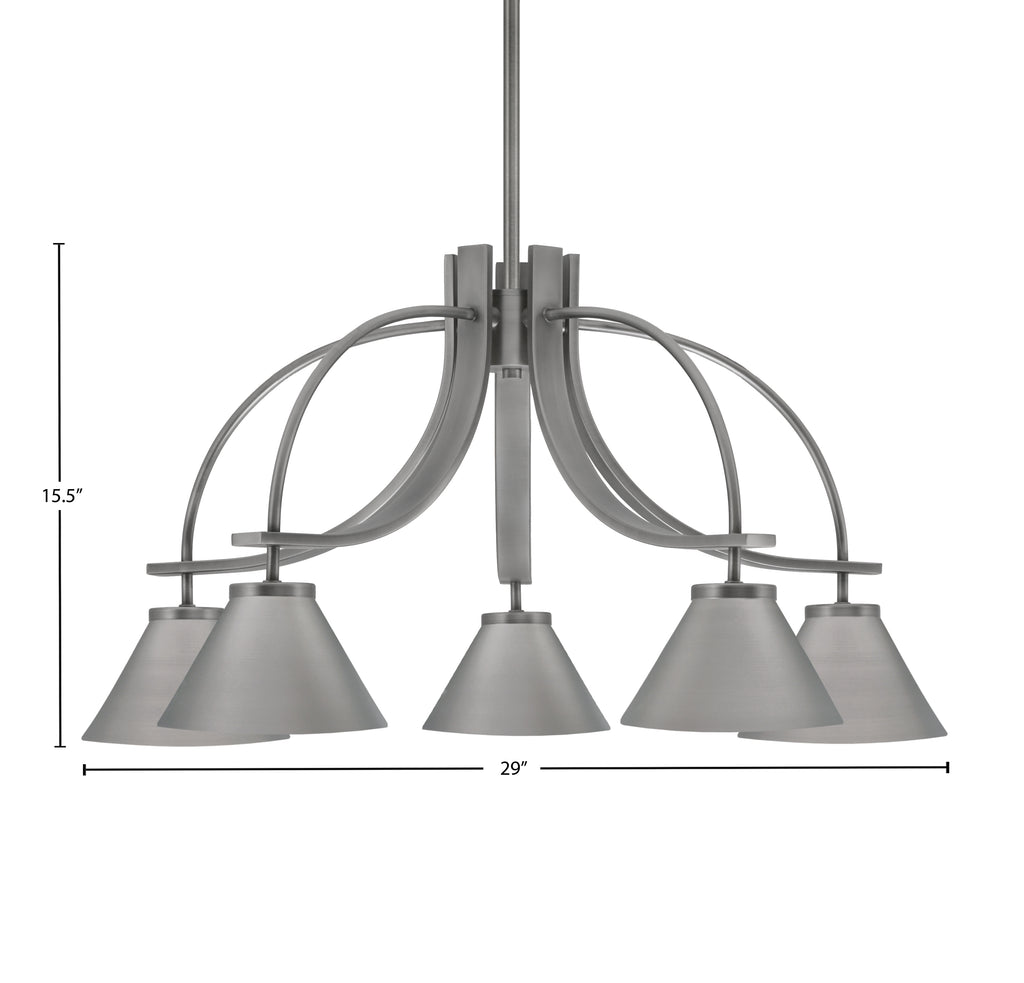 Cavella Five Light Chandelier in Graphite with 7" Graphite Cone Metal Shades Shade
