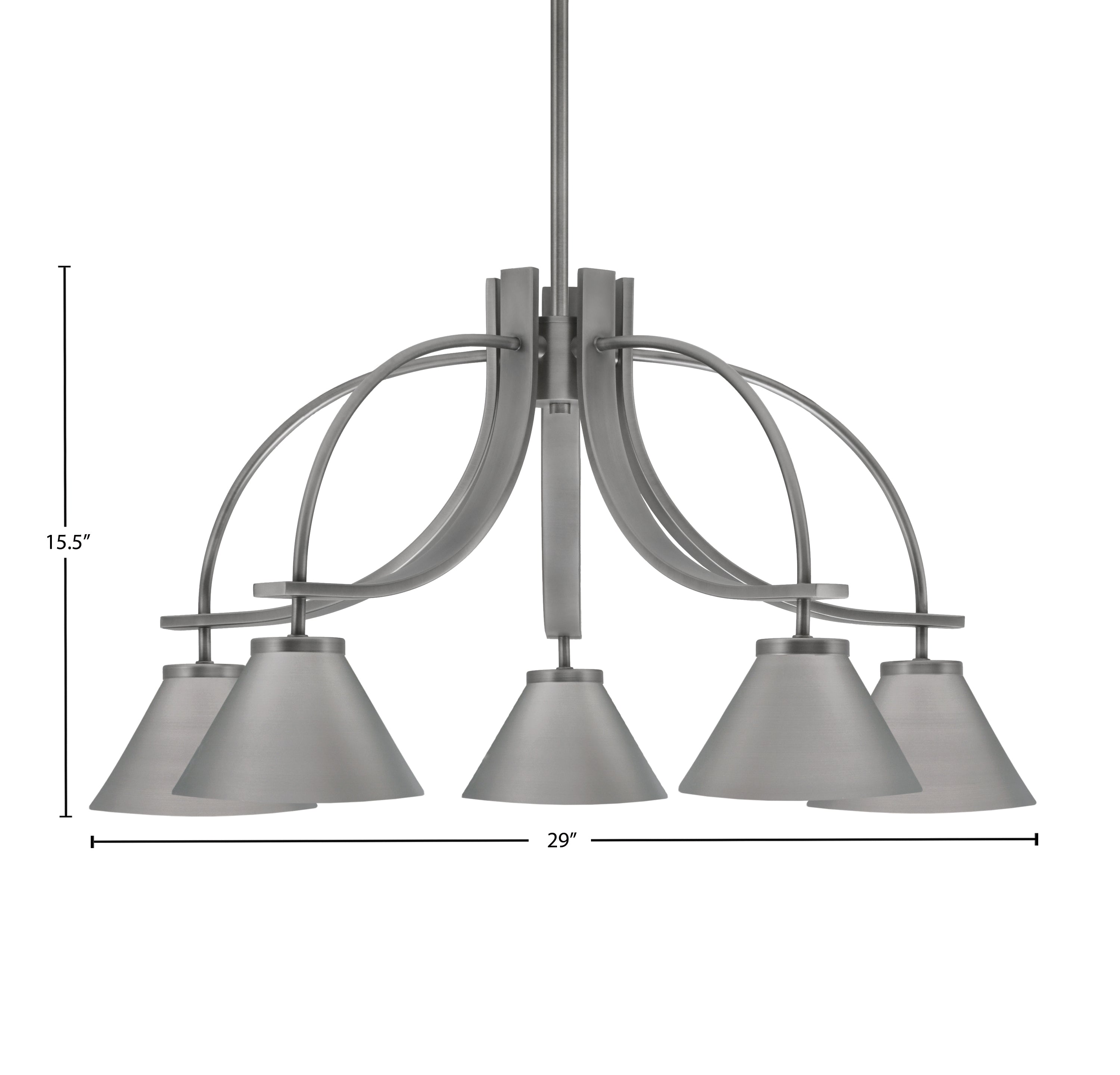 Cavella Five Light Chandelier in Graphite with 7" Graphite Cone Metal Shades Shade