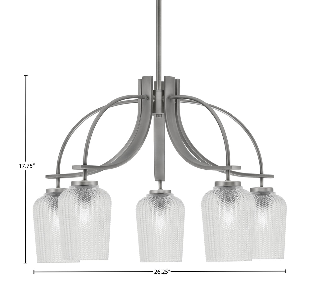 Cavella Five Light Chandelier in Graphite with 5.75" Clear Textured Shade