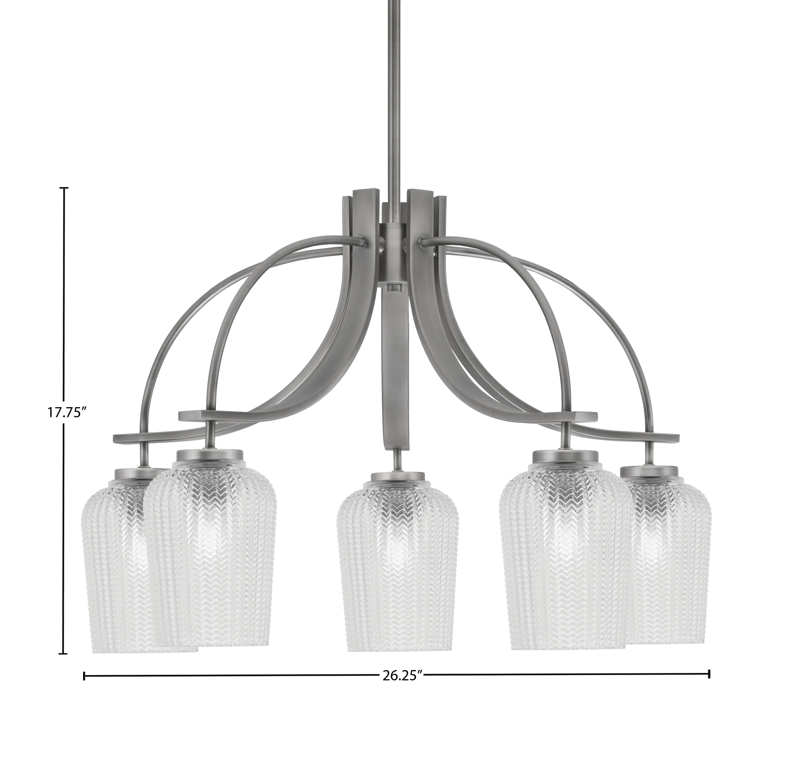 Cavella Five Light Chandelier in Graphite with 5.75" Clear Textured Shade