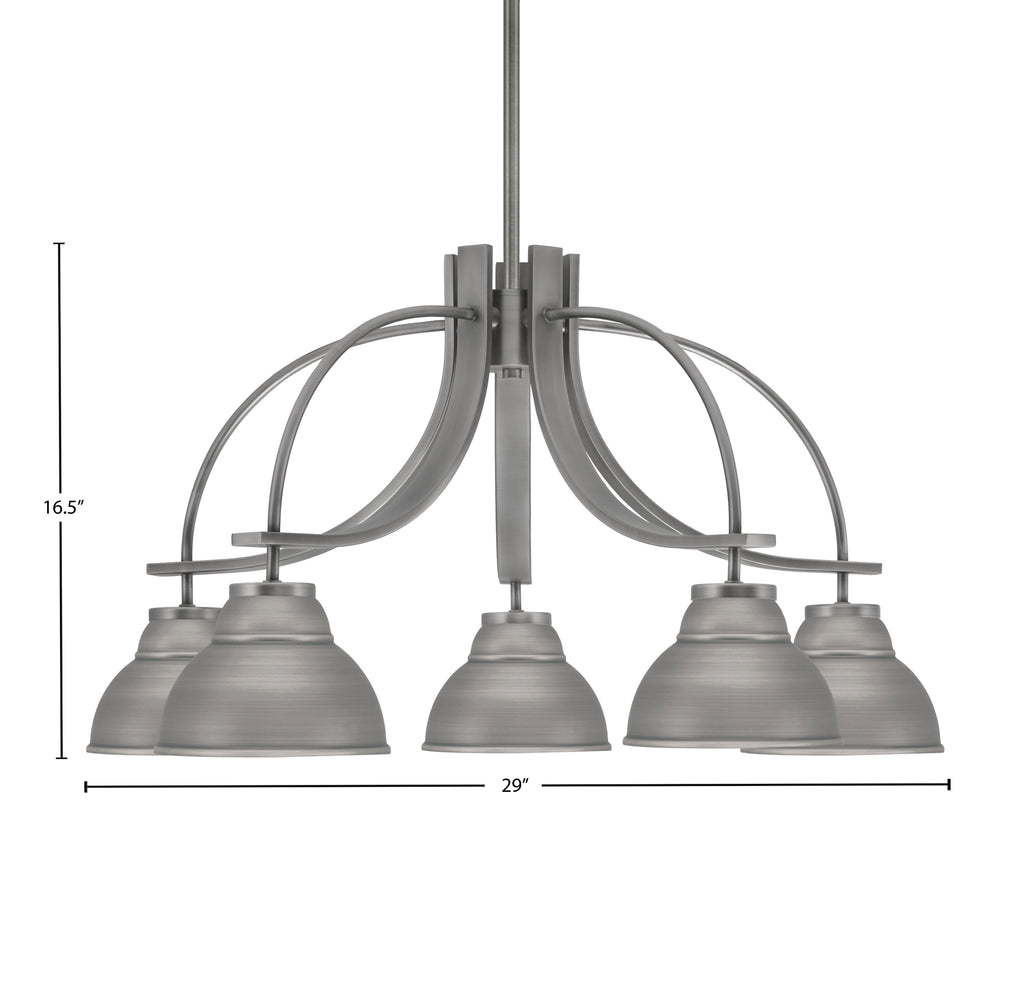 Cavella Five Light Chandelier in Graphite with 7" Graphite Double Bubble Metal Shades Shade