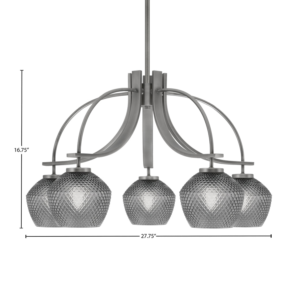 Cavella Five Light Chandelier in Graphite with 6" Smoke Textured Shade