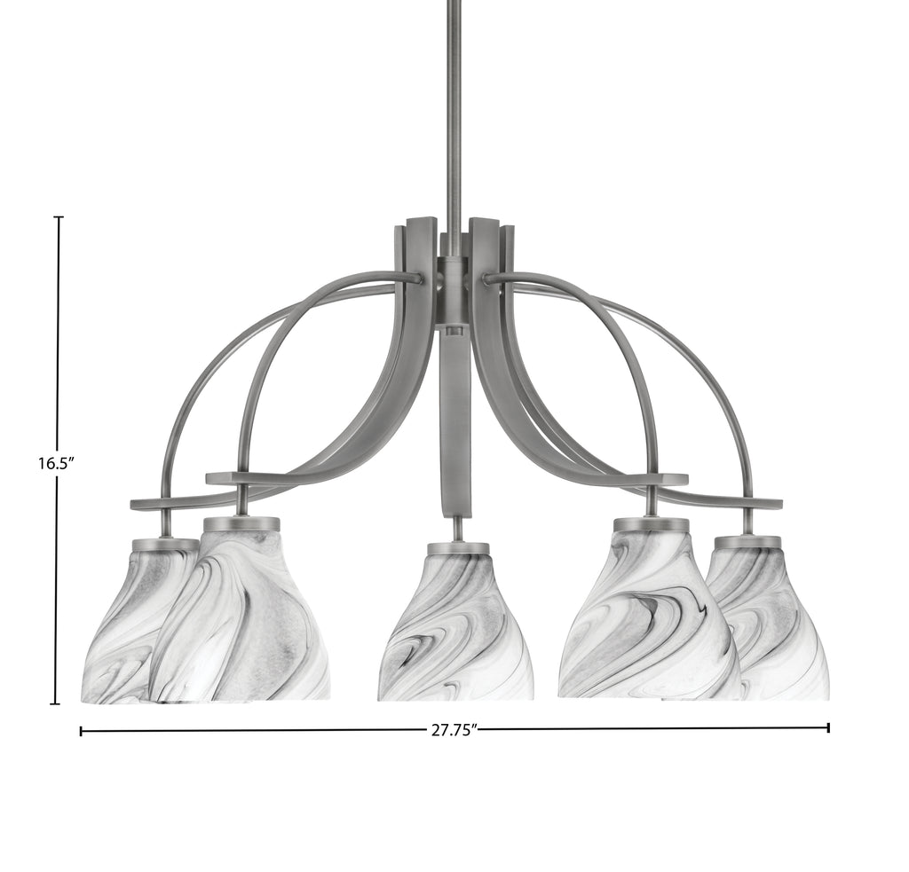 Cavella Five Light Chandelier in Graphite with 6.25" Onyx Swirl Shade