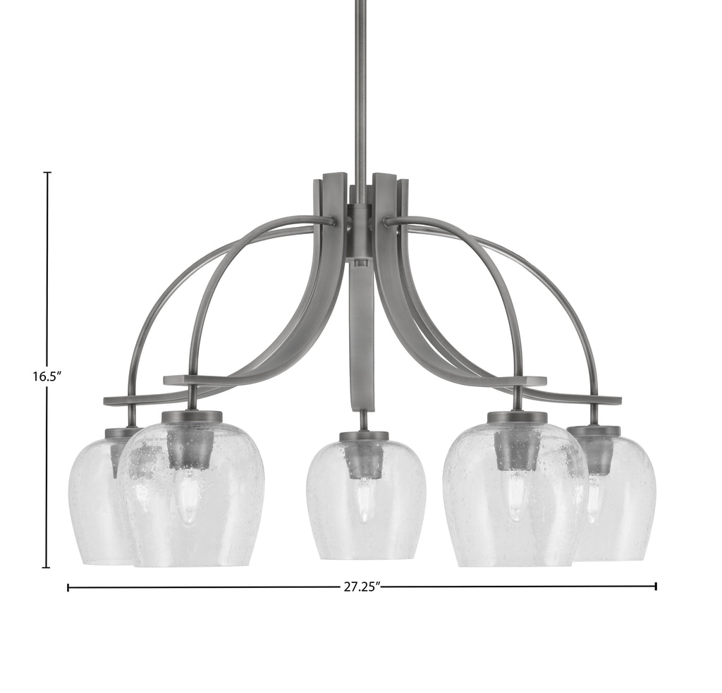 Cavella Five Light Chandelier in Graphite with 6" Clear Bubble Shade