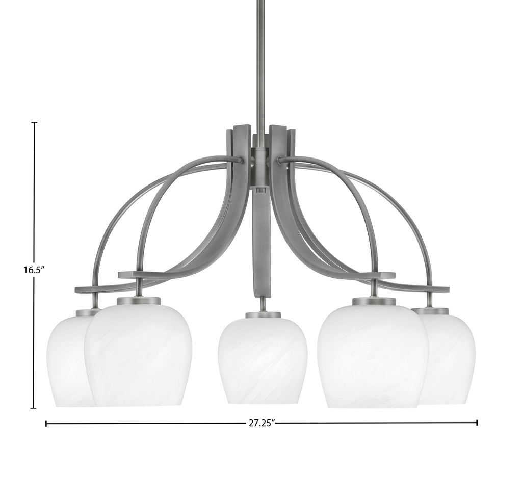 Cavella Five Light Chandelier in Graphite with 6" White Marble Shade