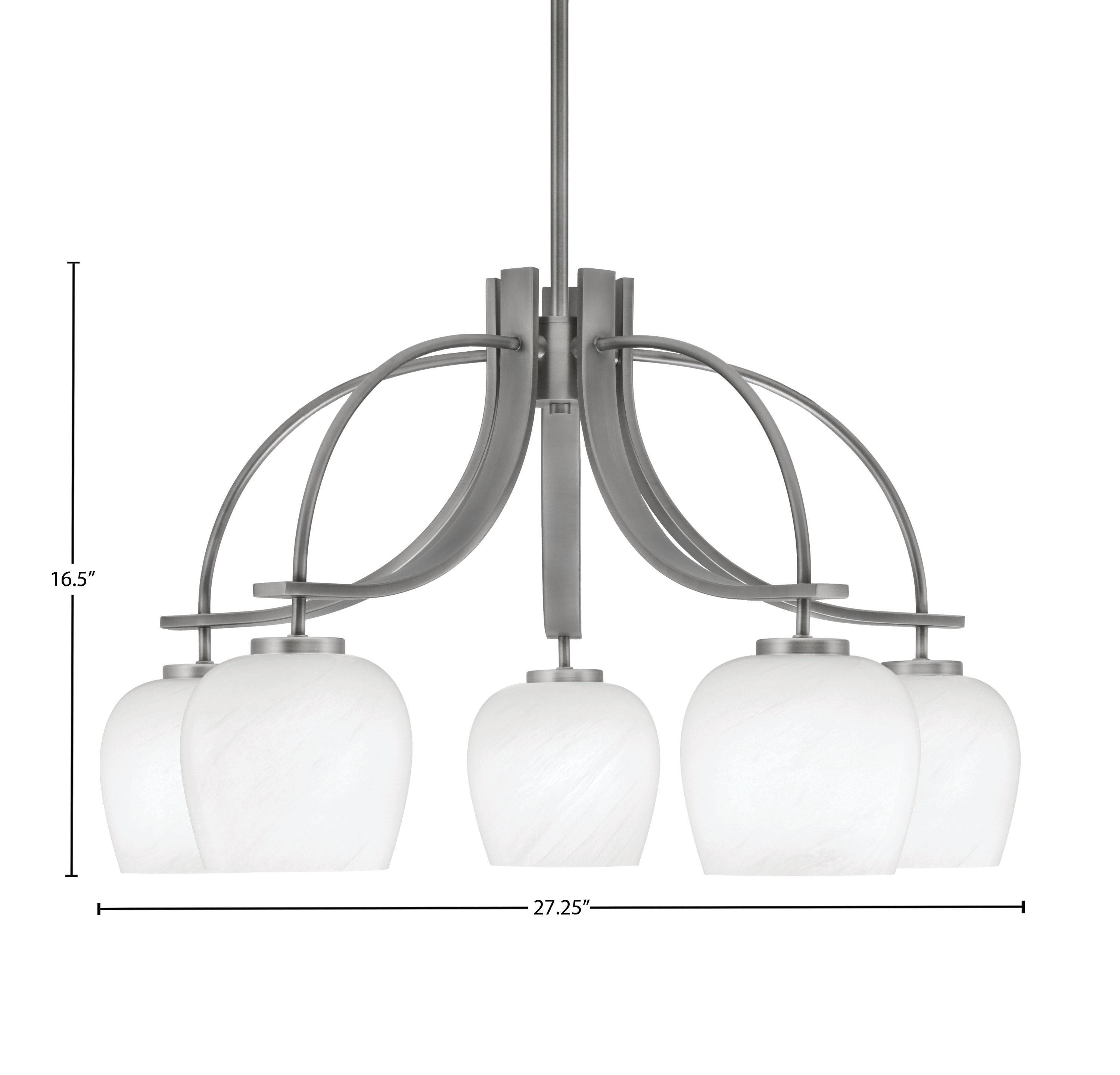 Cavella Five Light Chandelier in Graphite with 6" White Marble Shade