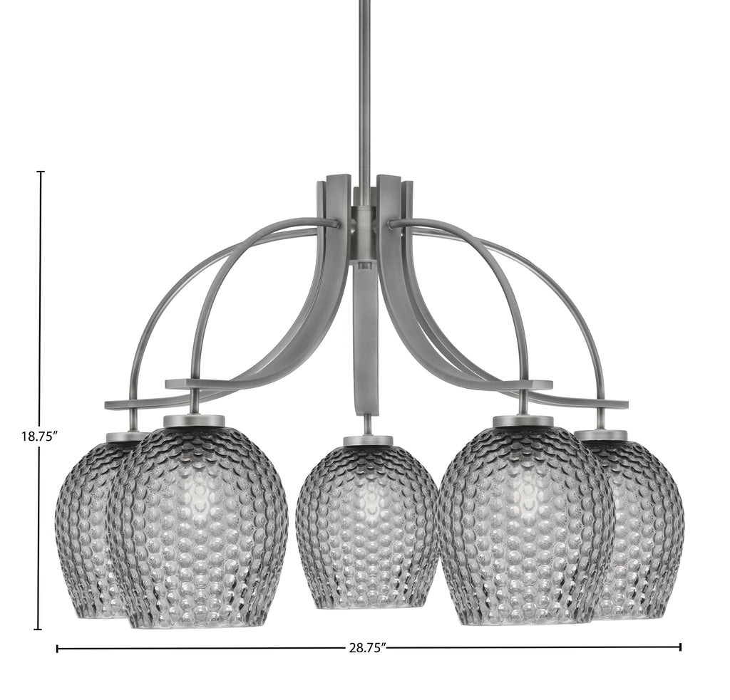 Cavella Five Light Chandelier in Graphite with 7.5" Smoke Textured Shade