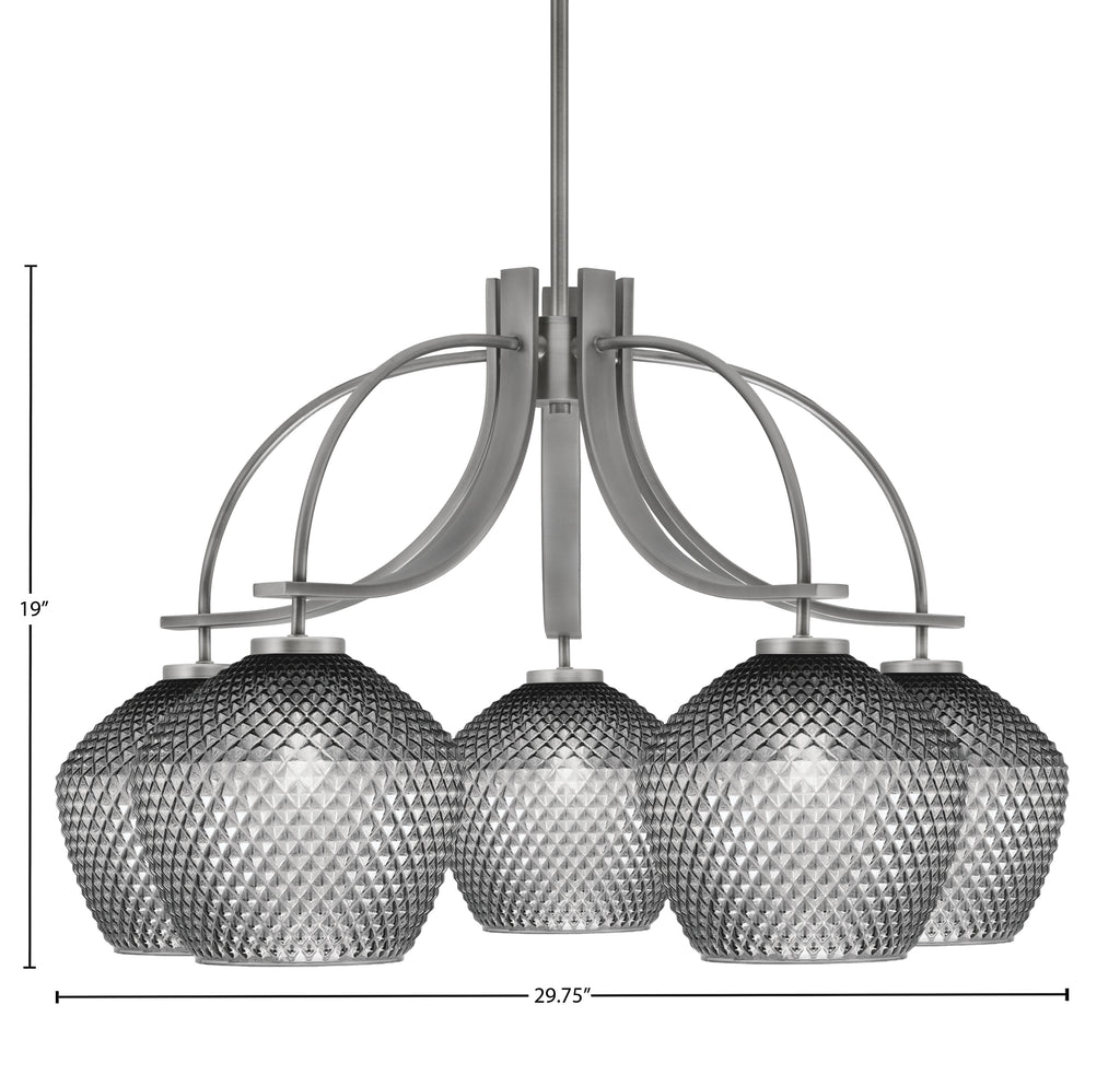 Cavella Five Light Chandelier in Graphite with 9" Smoke Textured Shade