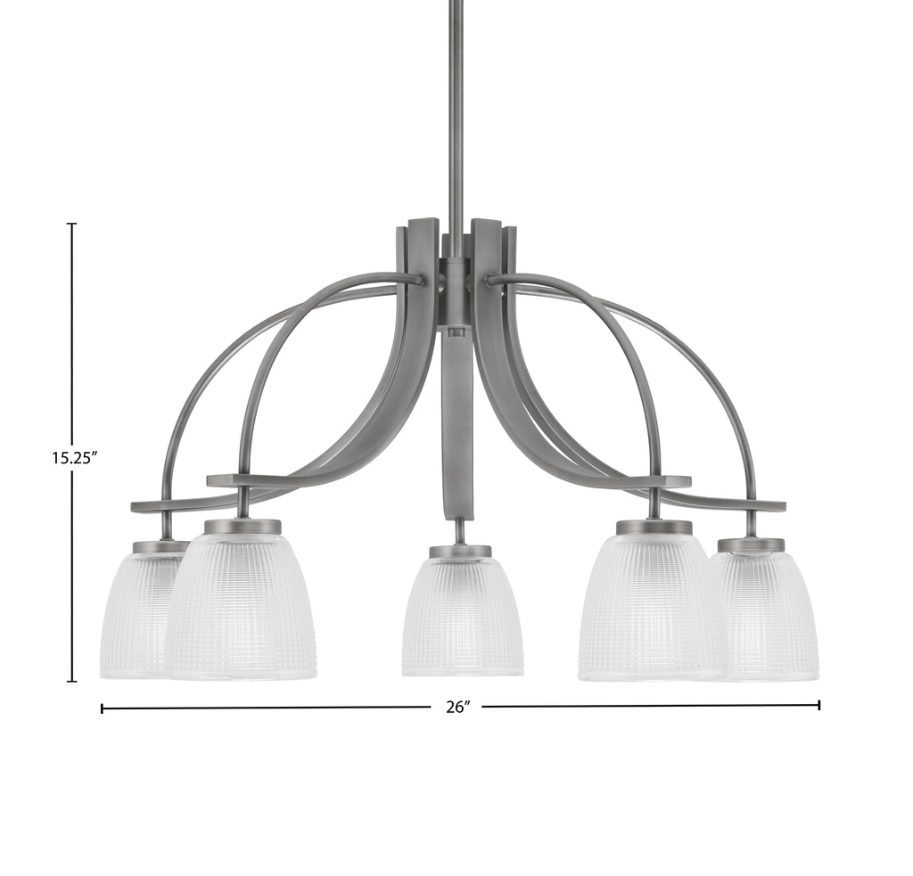 Cavella Five Light Chandelier in Graphite with 5" Clear Ribbed Shade