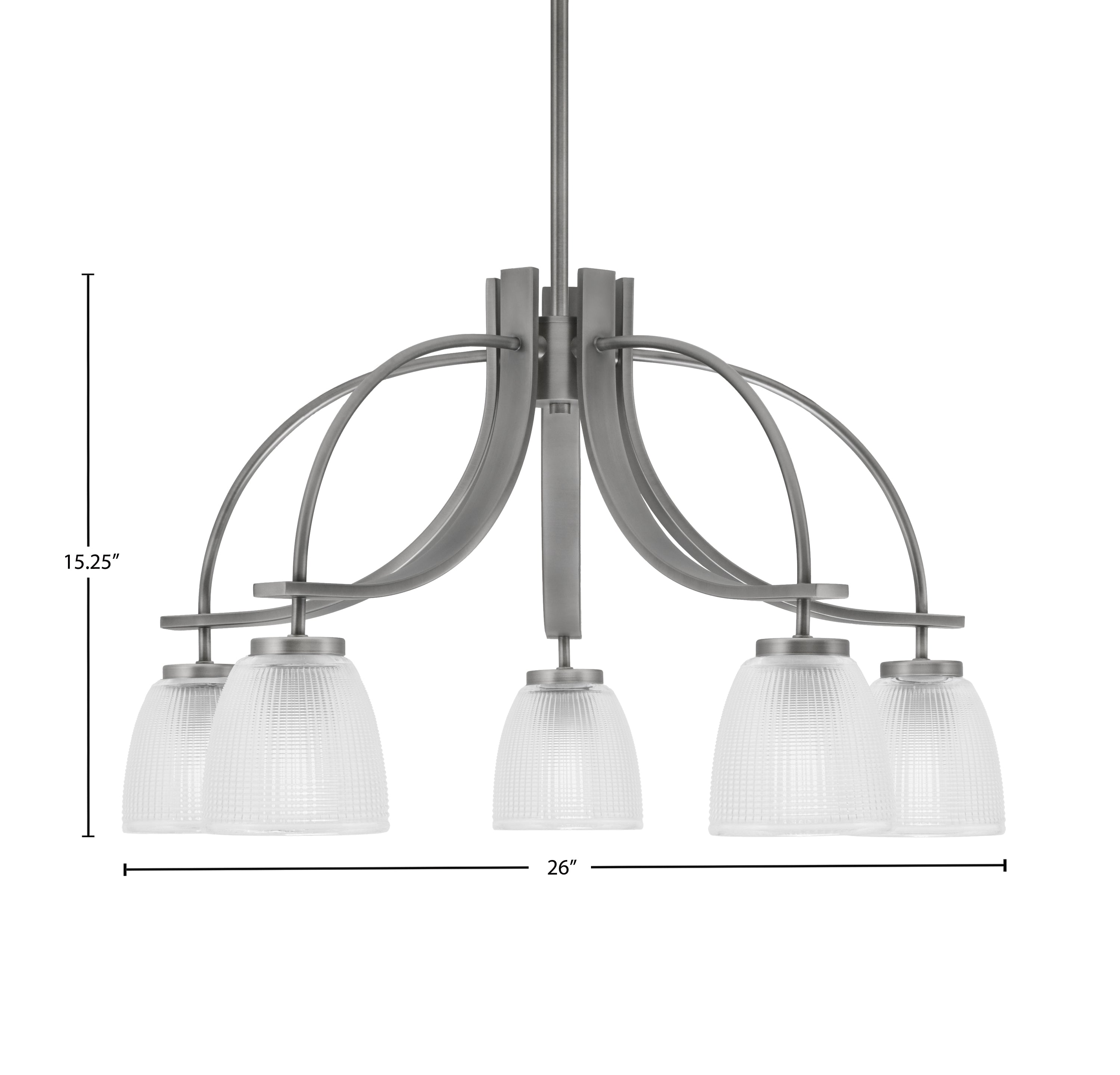 Cavella Five Light Chandelier in Graphite with 5" Clear Ribbed Shade