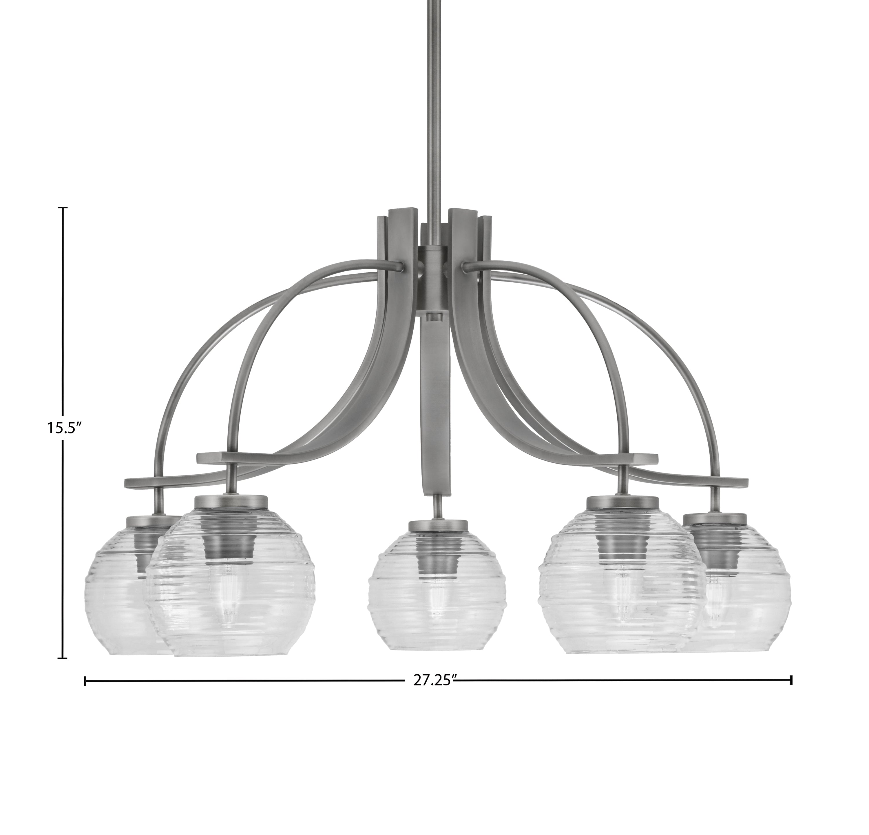 Cavella Five Light Chandelier in Graphite with 6" Clear Ribbed Shade