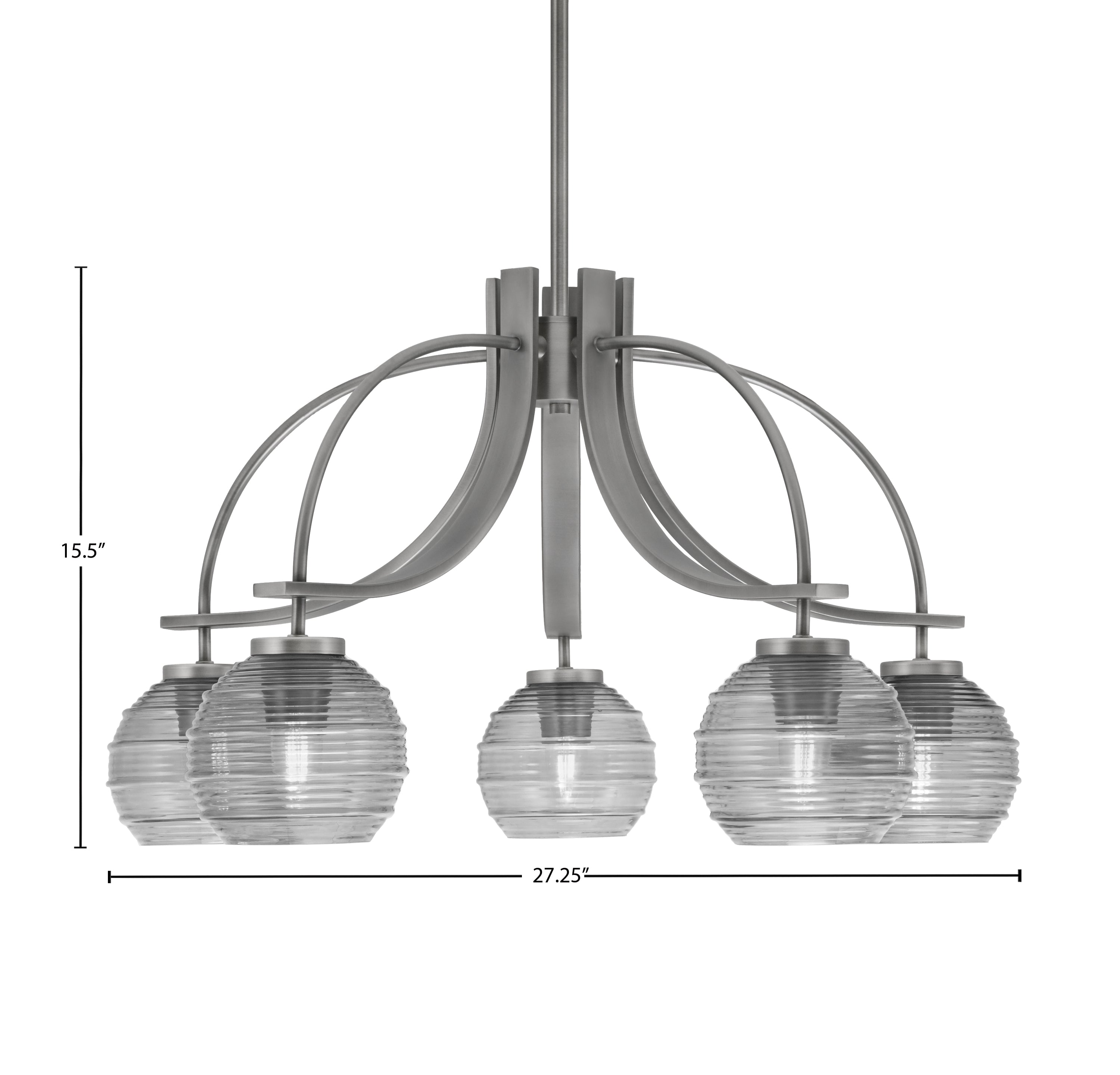 Cavella Five Light Chandelier in Graphite with 6" Smoke Ribbed Shade