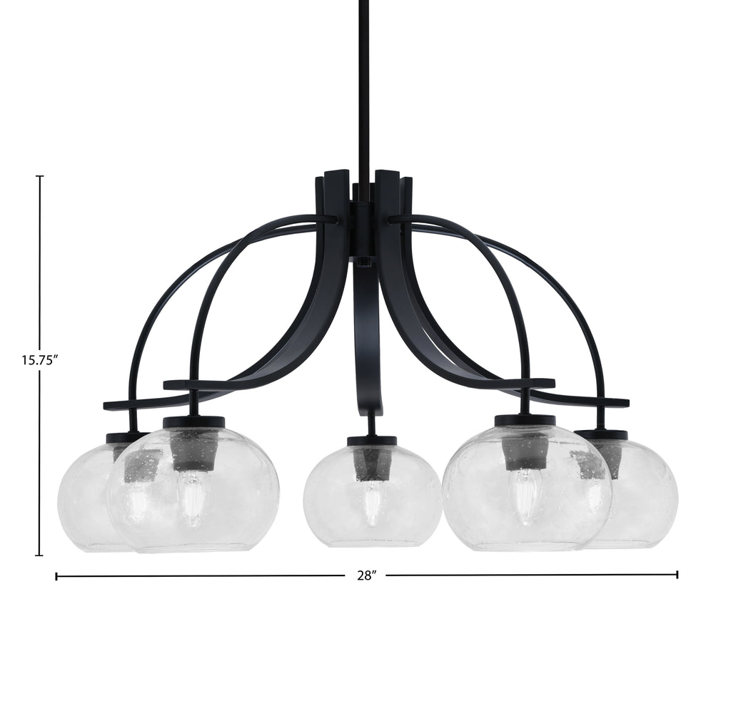 Cavella Five Light Chandelier in Matte Black with 7" Clear Bubble Shade