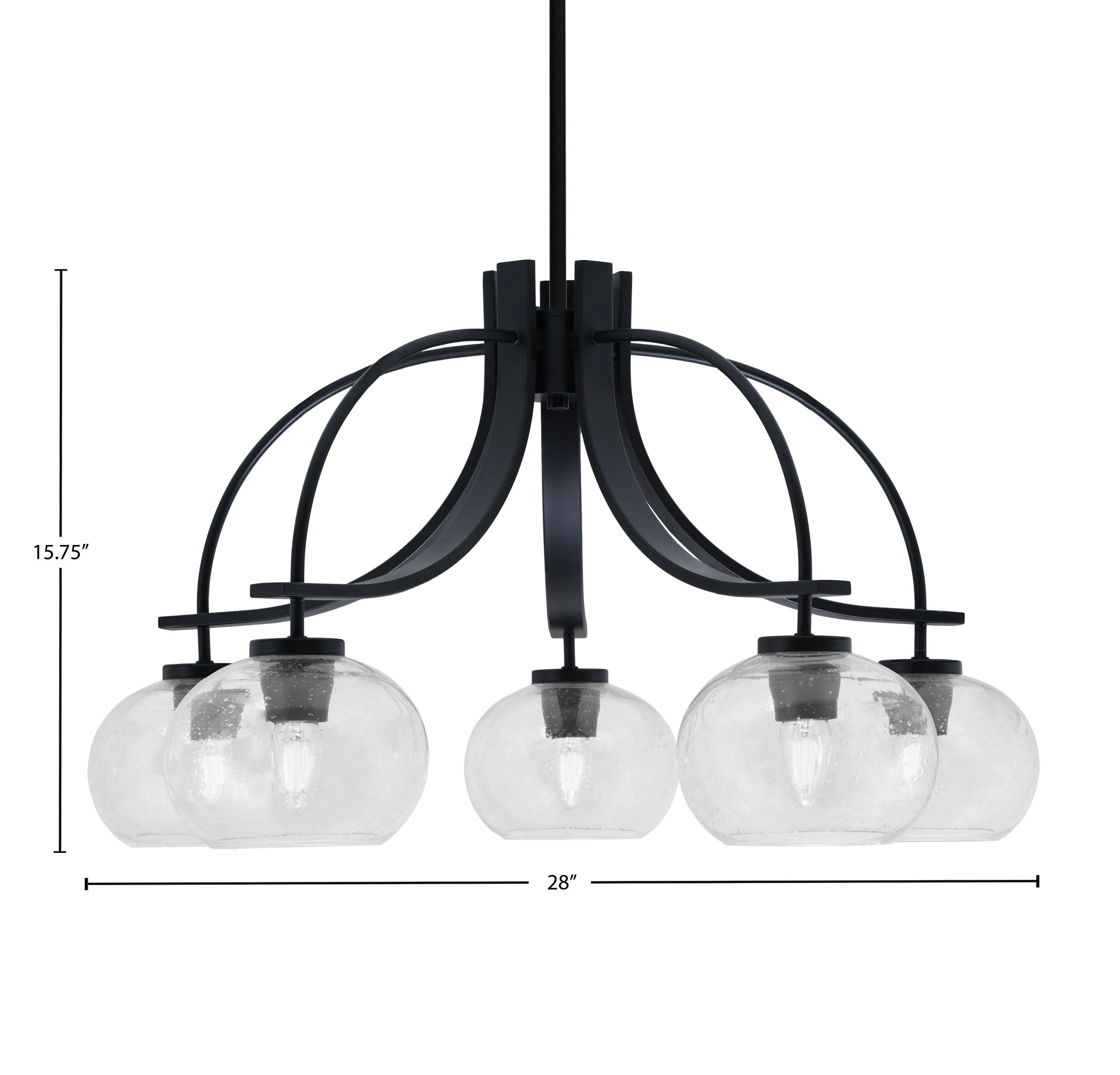 Cavella Five Light Chandelier in Matte Black with 7" Clear Bubble Shade