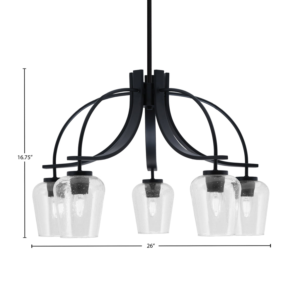 Cavella Five Light Chandelier in Matte Black with 5" Clear Bubble Shade