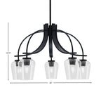 Cavella Five Light Chandelier in Matte Black with 5" Clear Bubble Shade