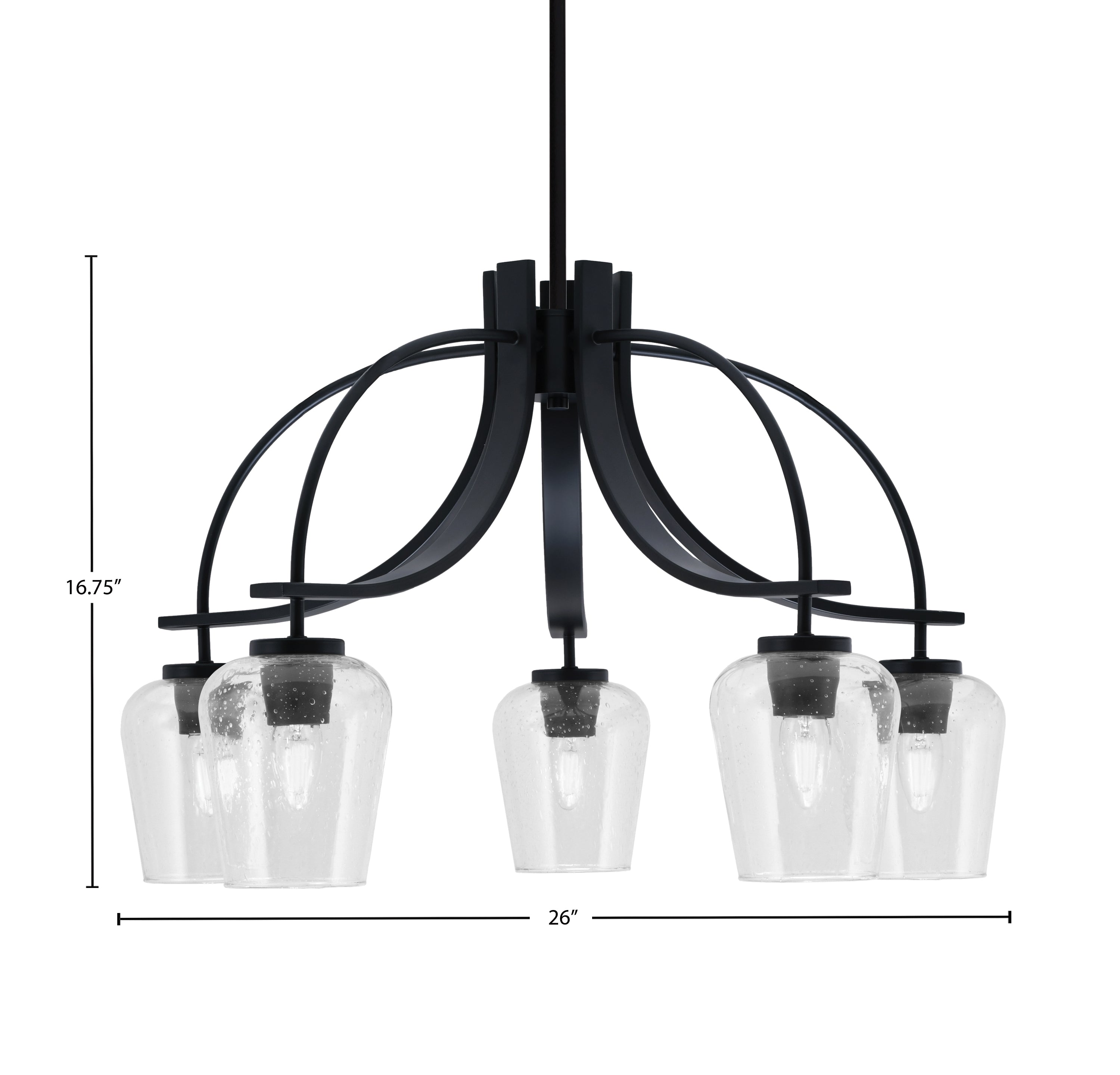 Cavella Five Light Chandelier in Matte Black with 5" Clear Bubble Shade
