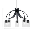 Cavella Five Light Chandelier in Matte Black with 4" Clear Bubble Shade