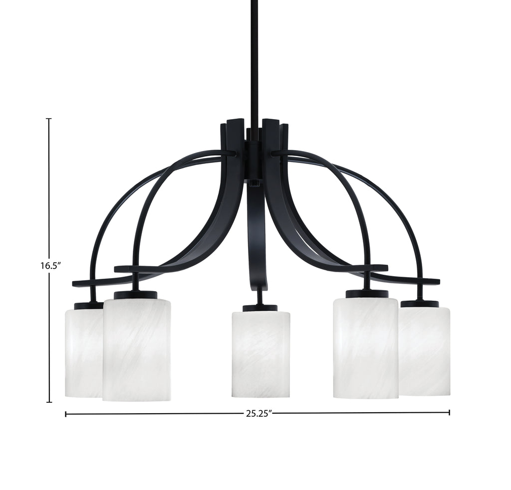 Cavella Five Light Chandelier in Matte Black with 4" White Marble Shade