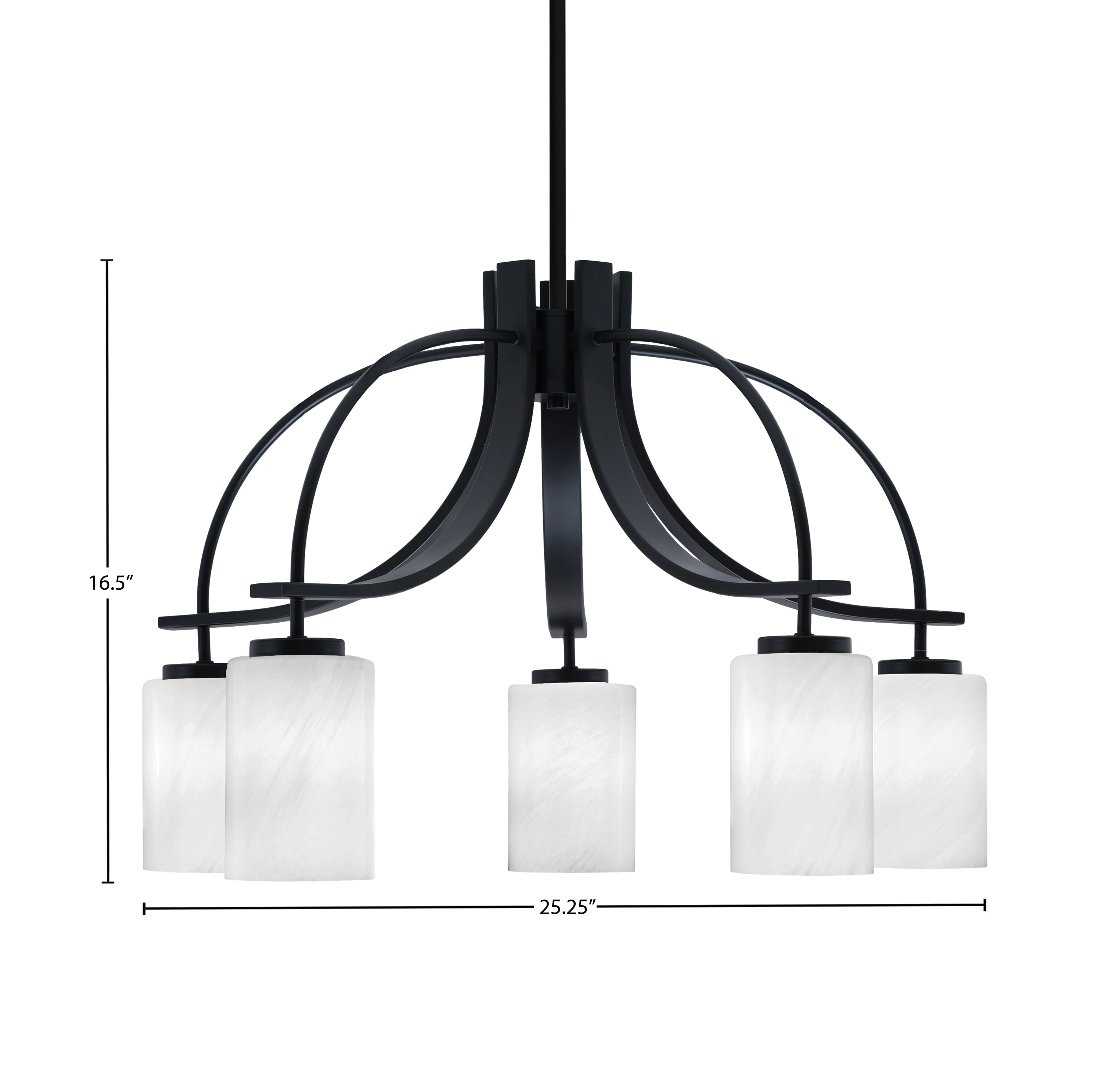 Cavella Five Light Chandelier in Matte Black with 4" White Marble Shade