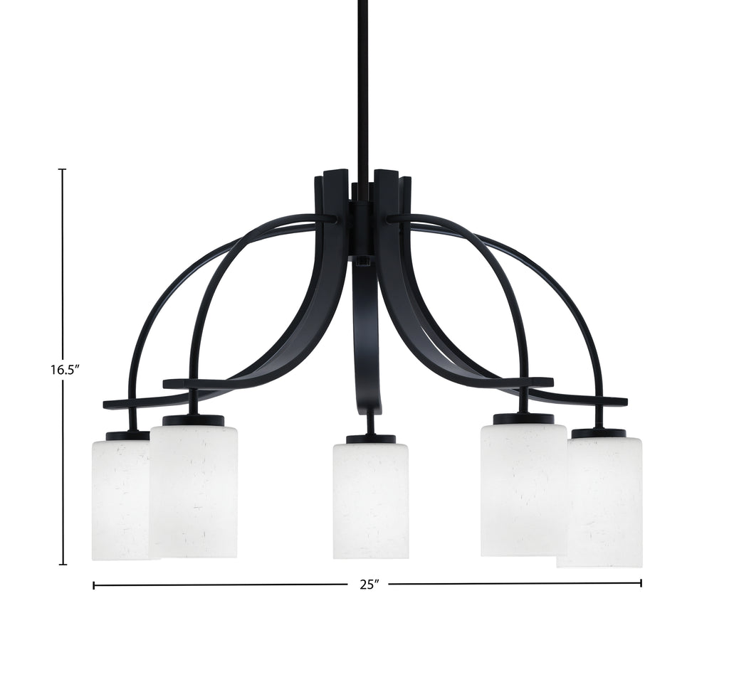Cavella Five Light Chandelier in Matte Black with 4" White Muslin Shade