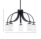 Cavella Five Light Chandelier in Matte Black with 4" White Muslin Shade