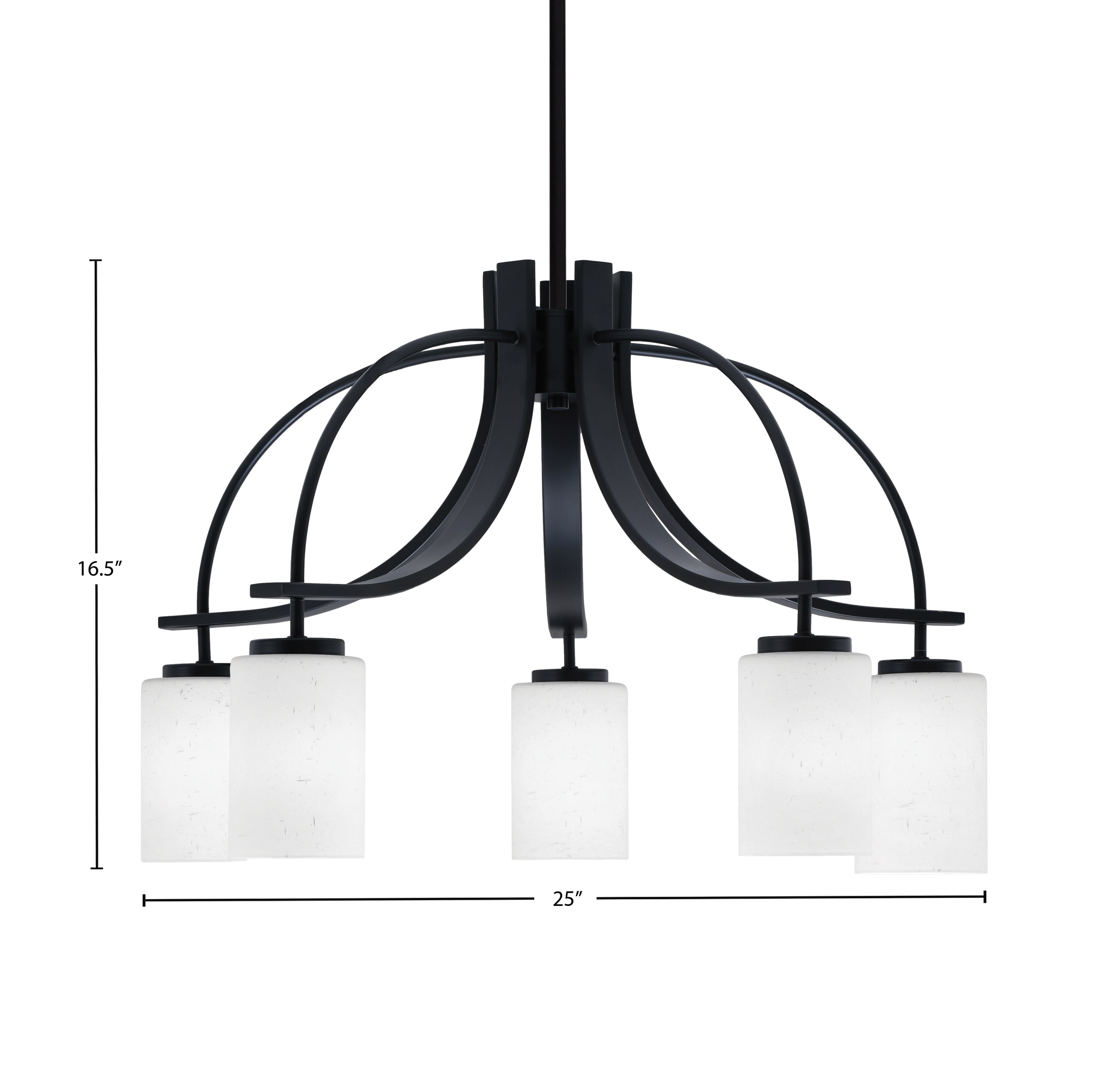 Cavella Five Light Chandelier in Matte Black with 4" White Muslin Shade