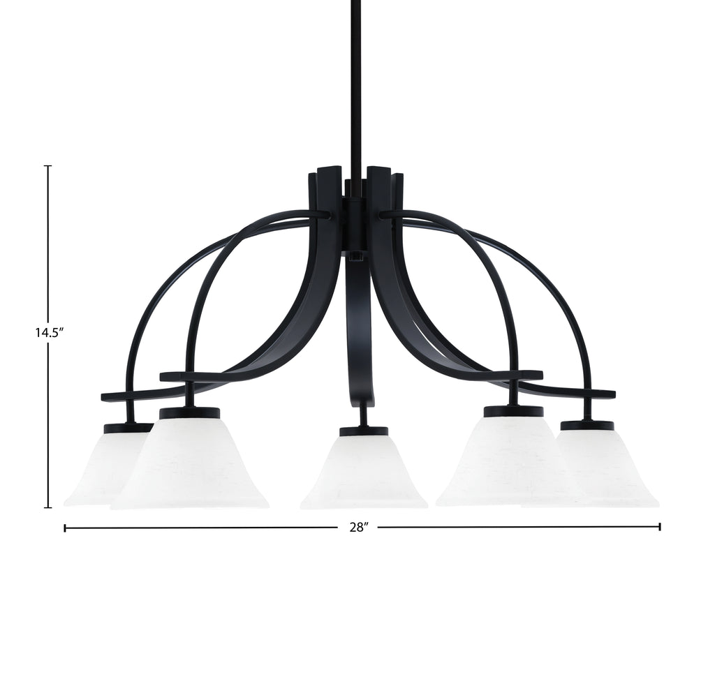 Cavella Five Light Chandelier in Matte Black with 7" White Muslin Shade