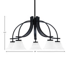 Cavella Five Light Chandelier in Matte Black with 7" White Muslin Shade