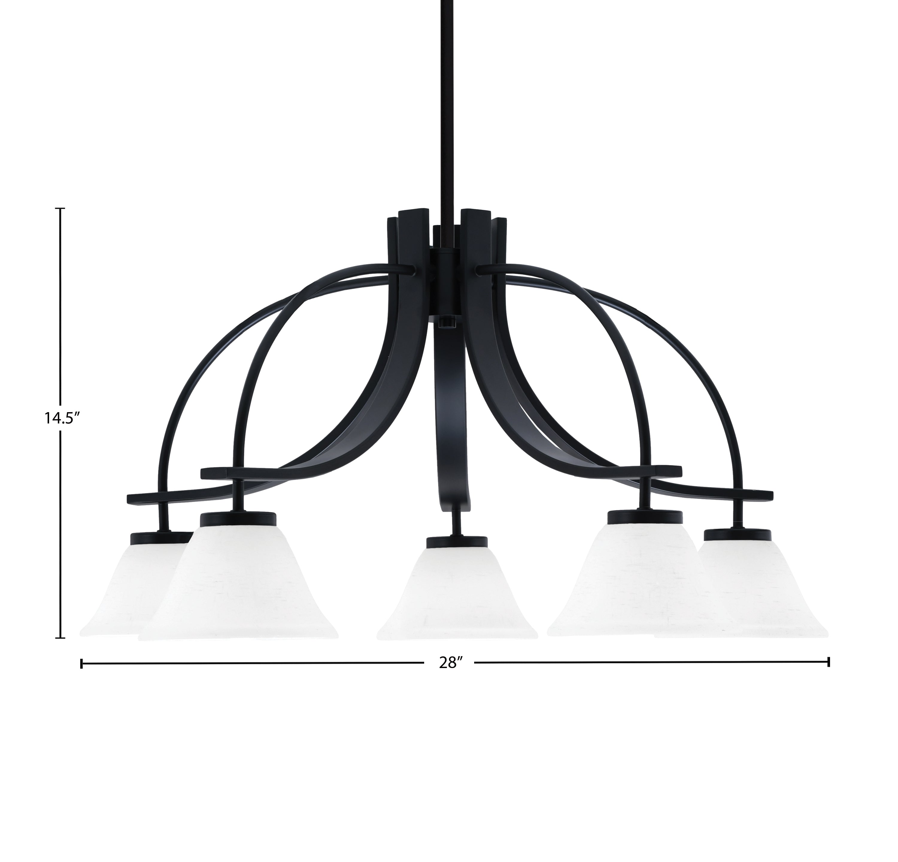 Cavella Five Light Chandelier in Matte Black with 7" White Muslin Shade