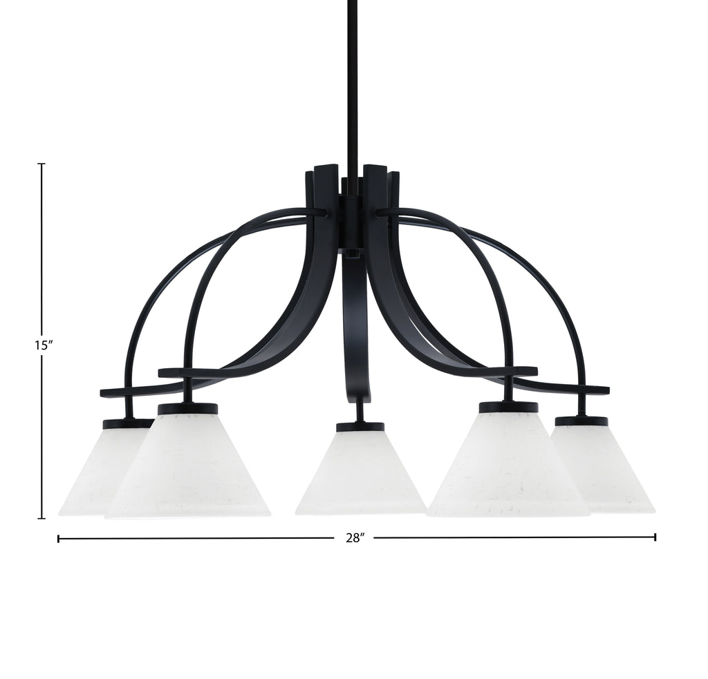 Cavella Five Light Chandelier in Matte Black with 7" White Muslin Shade