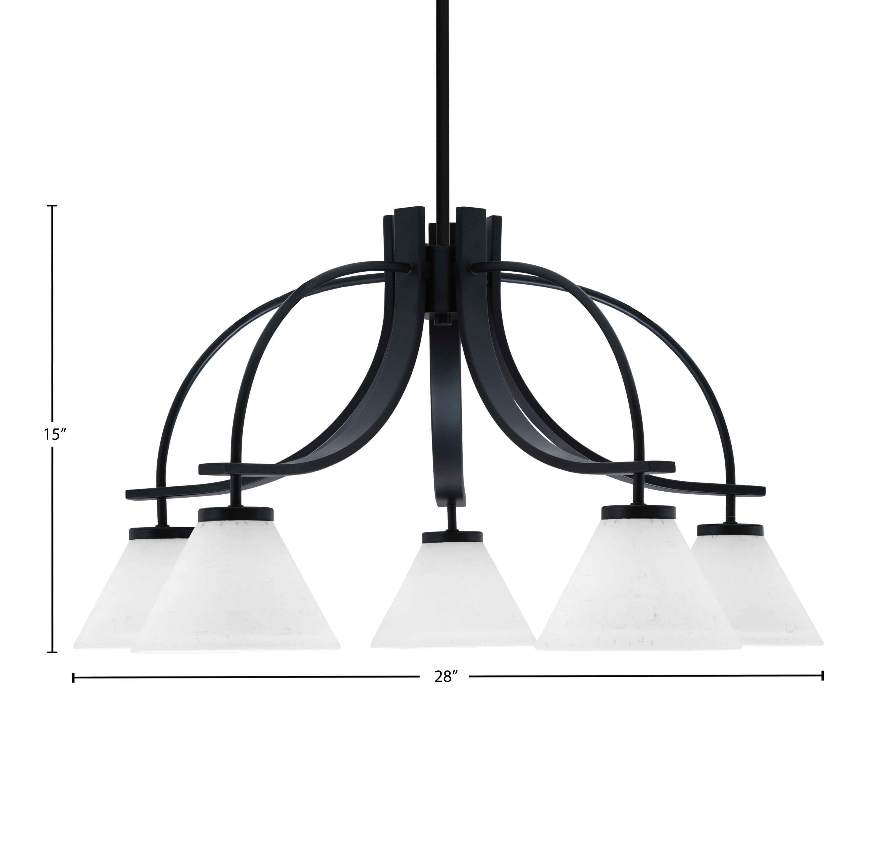 Cavella Five Light Chandelier in Matte Black with 7" White Muslin Shade