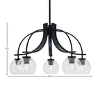 Cavella Five Light Chandelier in Matte Black with 5.75" Clear Bubble Shade