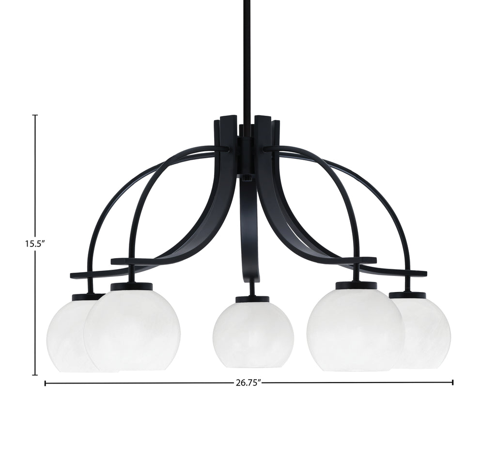 Cavella Five Light Chandelier in Matte Black with 5.75" White Marble Shade