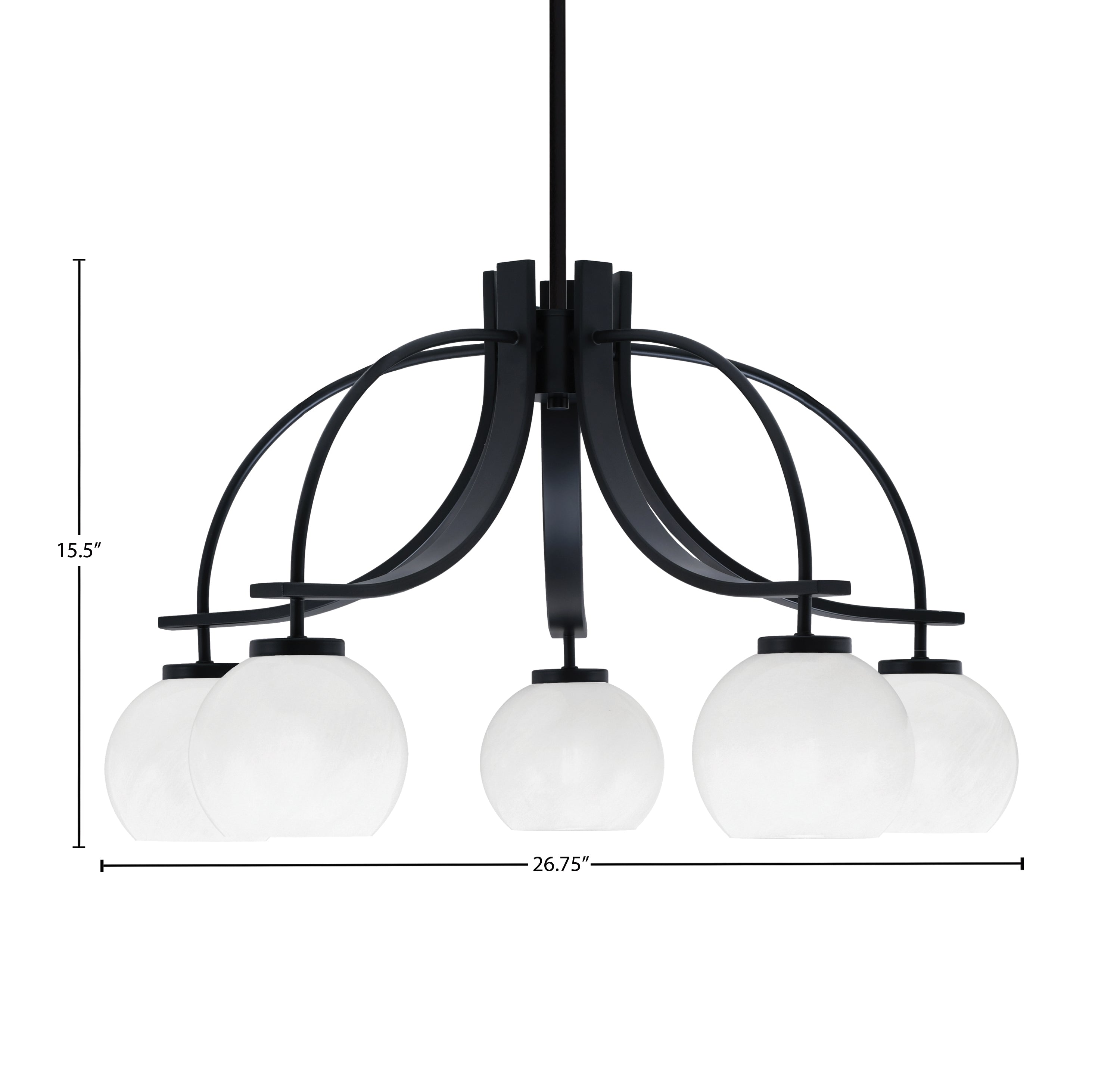 Cavella Five Light Chandelier in Matte Black with 5.75" White Marble Shade