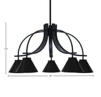 Cavella Five Light Chandelier in Matte Black with 7" Matte Black Cone Metal Shades Shade